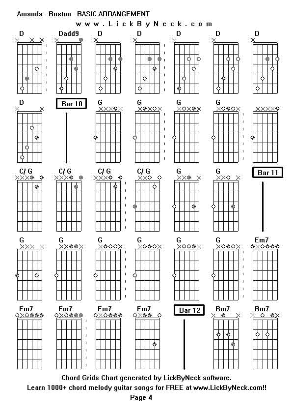 Chord Grids Chart of chord melody fingerstyle guitar song-Amanda - Boston - BASIC ARRANGEMENT,generated by LickByNeck software.